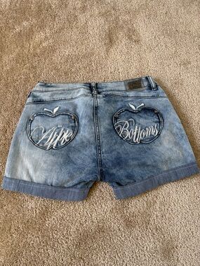 Like New Apple Bottoms Mini Low rise Distressed Light Blue Denim Shorts